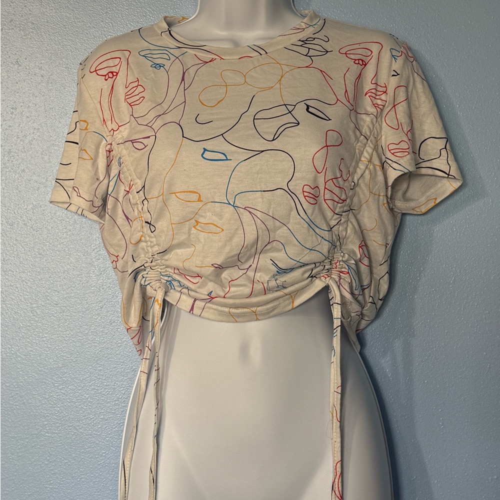 Abstract Print Cinch-Side Top